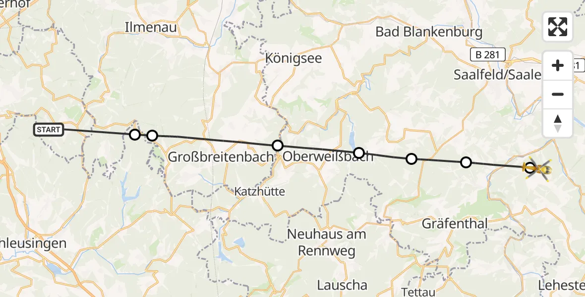Flugroute Rettungshubschrauber Suhl - Leutenberg, 02 August 2026, 14:52