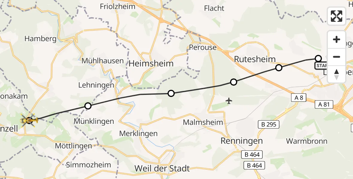 Flugroute Rettungshubschrauber Leonberg Hospital - Bad Liebenzell, 02 August 2026, 14:58