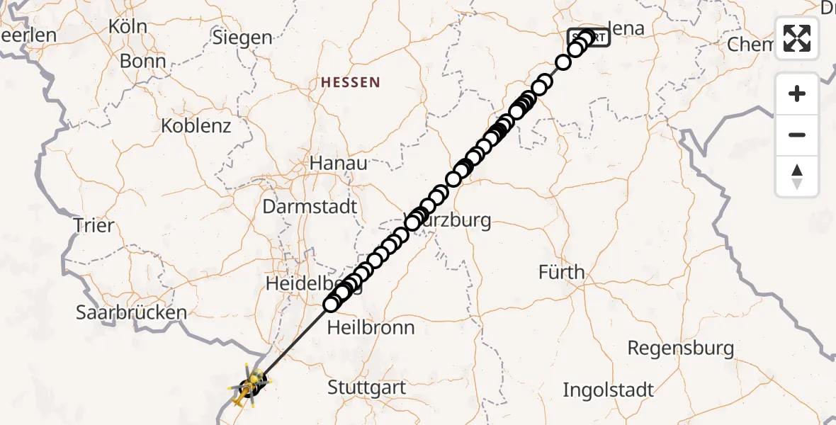 Flugroute Rettungshubschrauber Tonndorf - Karlsruhe Baden-Baden Flughafen, 02 August 2026, 15:00