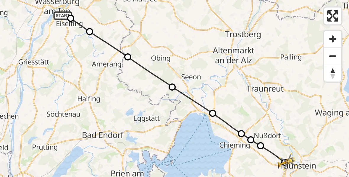 Flugroute Rettungshubschrauber Wasserburg a.Inn - Traunstein Hospital, 02 August 2026, 15:05