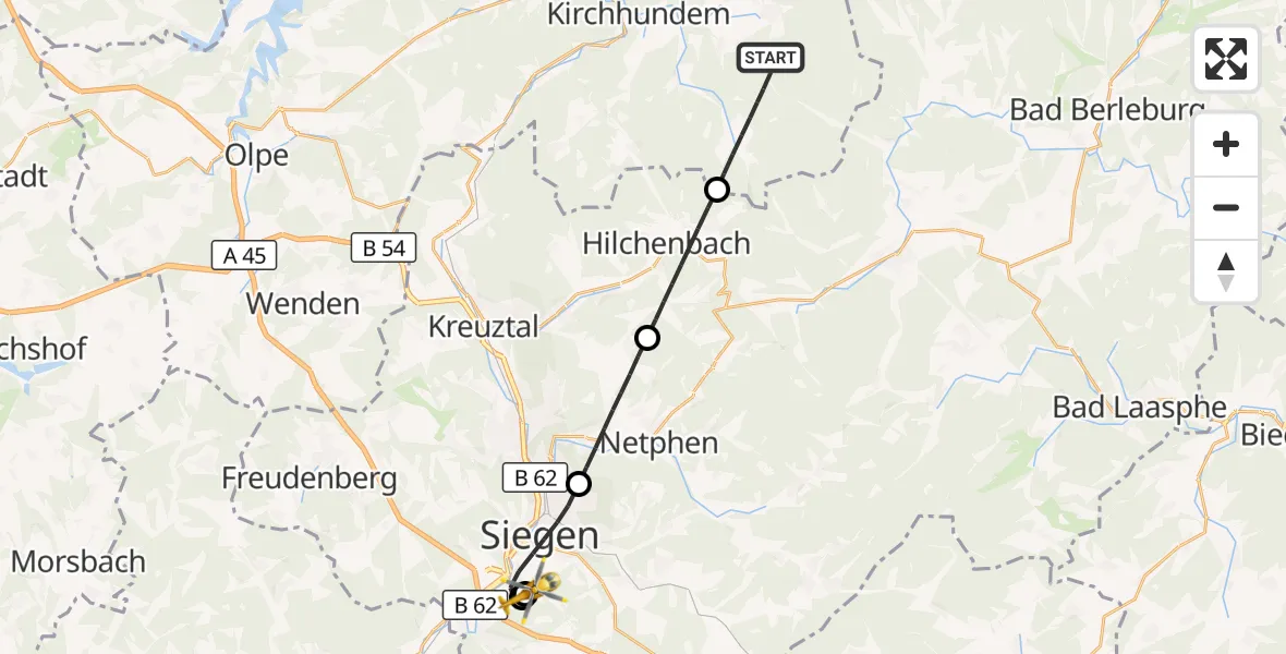 Flugroute Rettungshubschrauber Kirchhundem - Evangelisches Jung-Stilling Hospital, 02 August 2026, 15:12