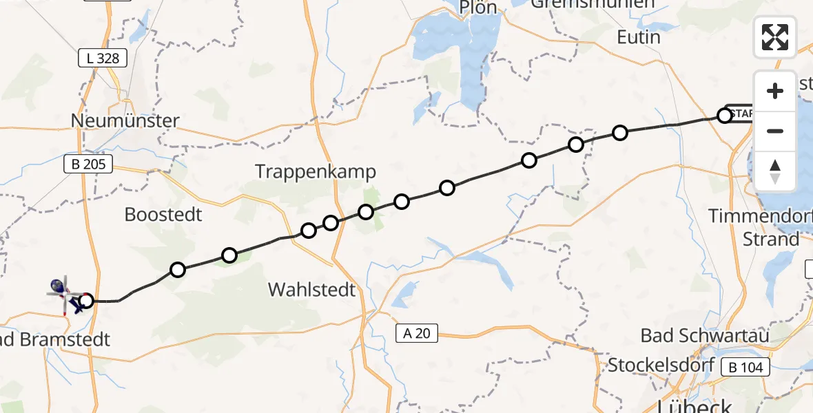 Flugroute Polizeihubschrauber Sierksdorf - Wiemersdorf, 02 August 2026, 15:15