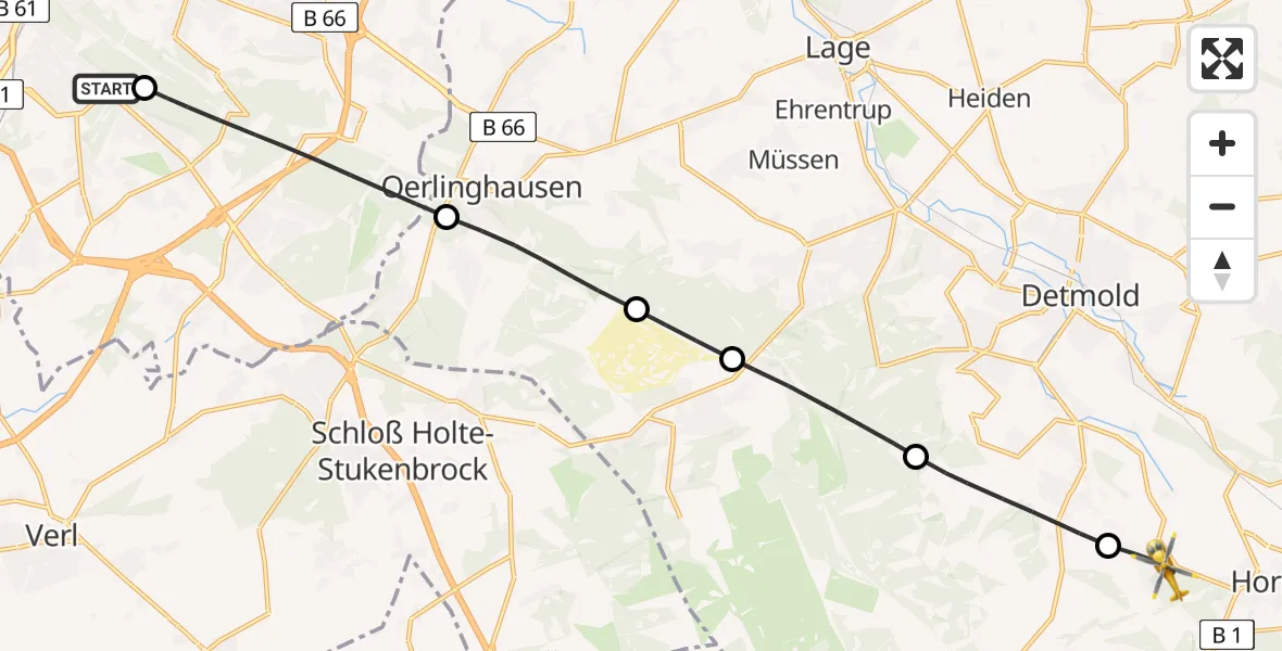 Flugroute Rettungshubschrauber Luftrettungszentrum Bielefeld - Horn-Bad Meinberg, 02 August 2026, 15:18