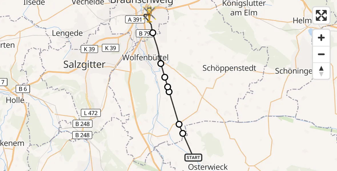Flugroute Rettungshubschrauber Osterwieck - Braunschweig, 02 August 2026, 15:22