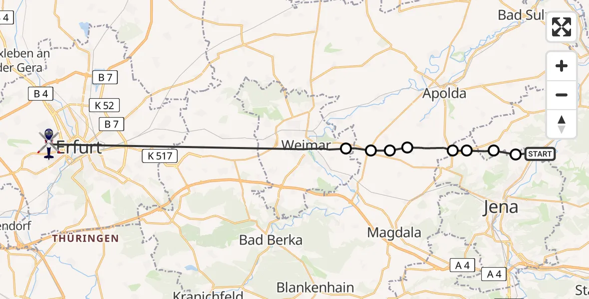 Flugroute Polizeihubschrauber Neuengönna - Erfurt, 02 August 2026, 15:26
