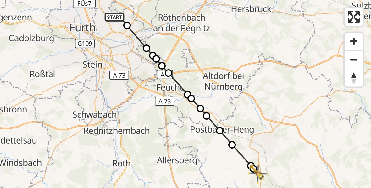 Flugroute Ambulanzhubschrauber Flughafen Nuremberg - Sengenthal, 02 August 2026, 15:29