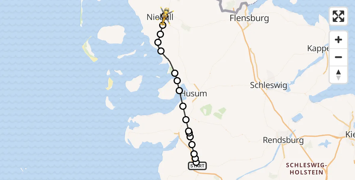 Flugroute Ambulanzhubschrauber Heide - Risum-Lindholm, 02 August 2026, 15:39