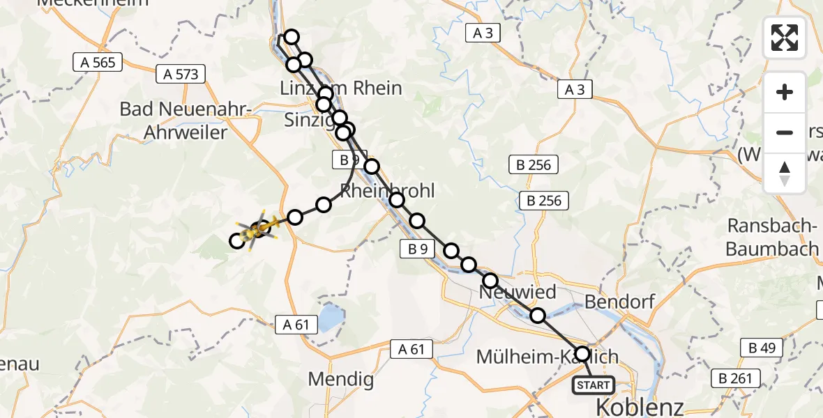 Flugroute Rettungshubschrauber Koblenz - Niederzissen, 02 August 2026, 15:41