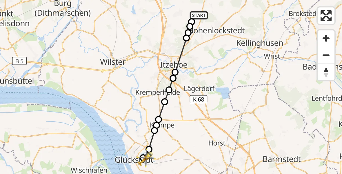 Flugroute Rettungshubschrauber Itzehoe Hungriger Wolf Flugplatz - Engelbrechtsche Wildnis, 02 August 2026, 15:50