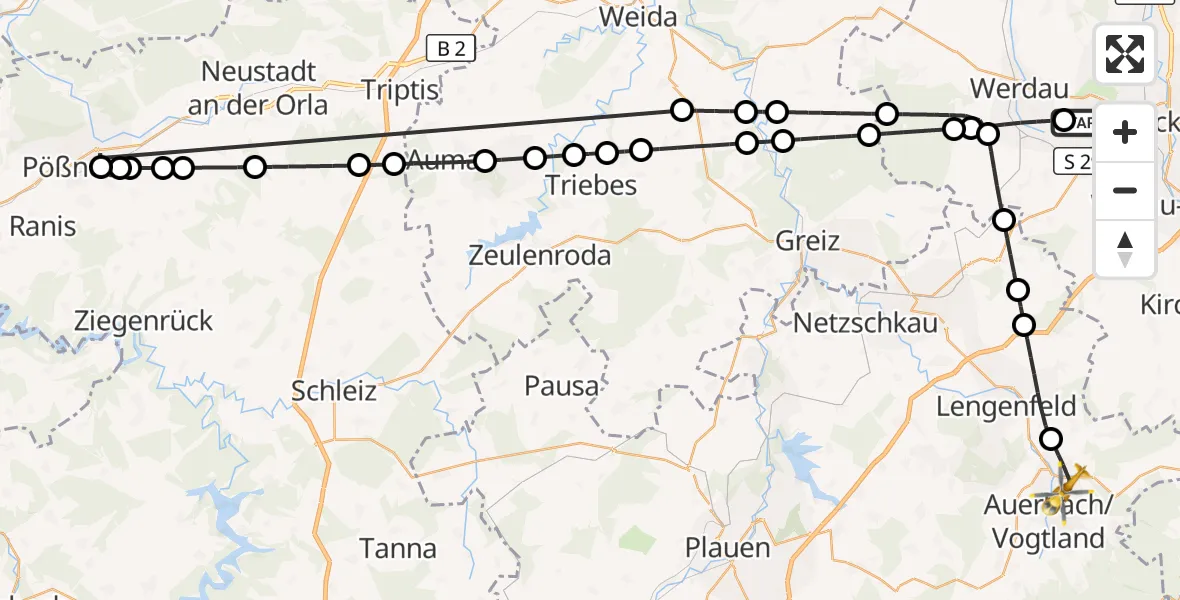 Flugroute Rettungshubschrauber ADAC Air Rescue Station Zwickau Hubschrauberlandeplatz - Rodewisch, 02 August 2026, 15:53