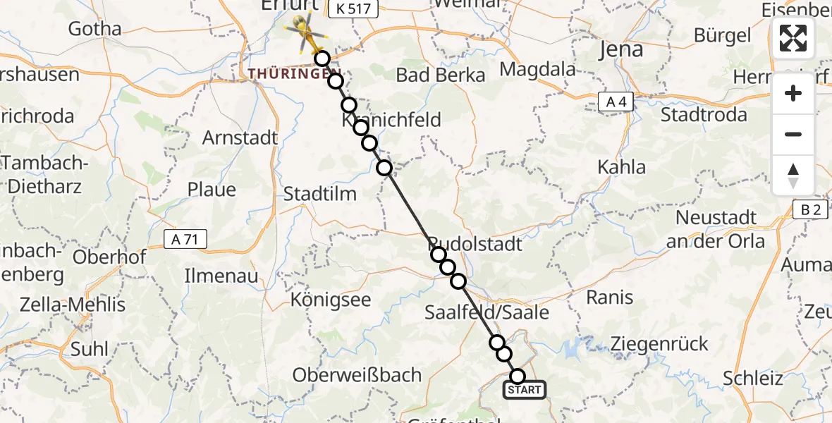 Flugroute Rettungshubschrauber Leutenberg - Erfurt, 02 August 2026, 16:02