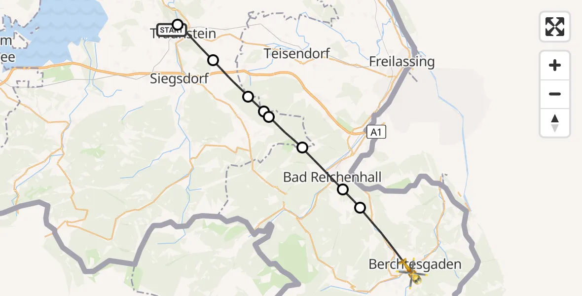 Flugroute Rettungshubschrauber Traunstein Hospital - Berchtesgaden, 02 August 2026, 16:03