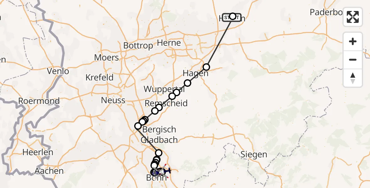Flugroute Polizeihubschrauber Hamm-Lippewiesen Flugplatz - Sankt Augustin, 02 August 2026, 16:05