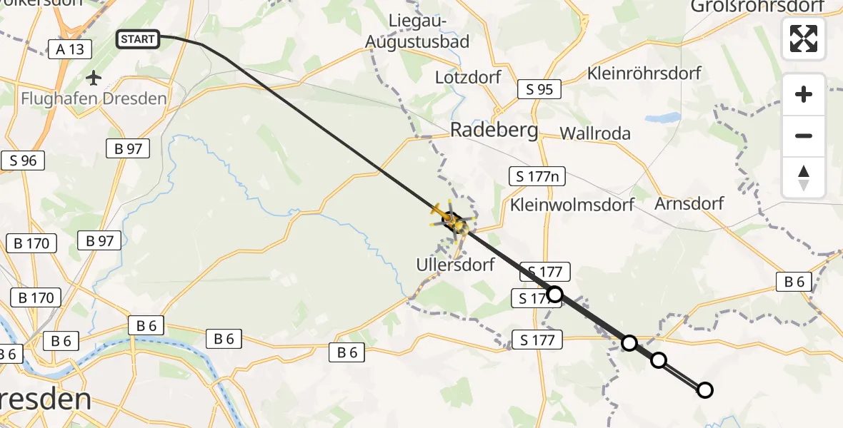 Flugroute Rettungshubschrauber Dresden - Dresden, 02 August 2026, 16:05