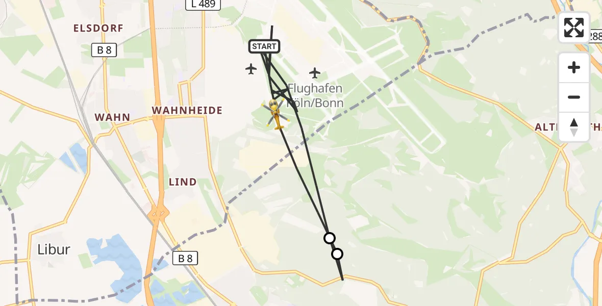 Flugroute Rettungshubschrauber Köln Bonn Flughafen - Köln Bonn Flughafen, 02 August 2026, 16:05
