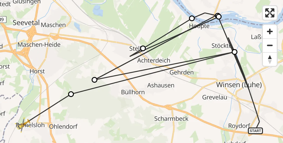 Flugroute Rettungshubschrauber Winsen (Luhe) - Seevetal, 02 August 2026, 16:07