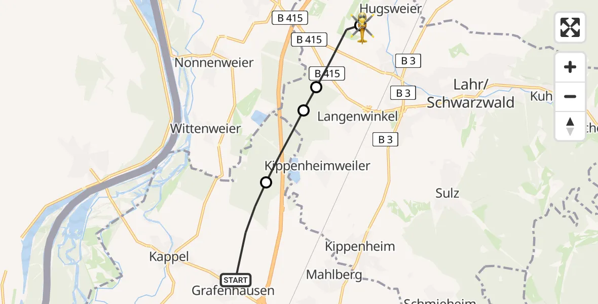 Flugroute Rettungshubschrauber Kappel-Grafenhausen - Lahr Flughafen, 02 August 2026, 16:33