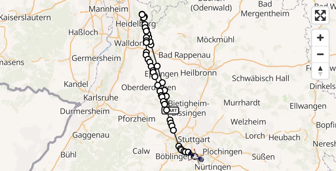 Flugroute Polizeihubschrauber Vaihingen an der Enz - Flughafen Stuttgart, 02 August 2026, 16:33