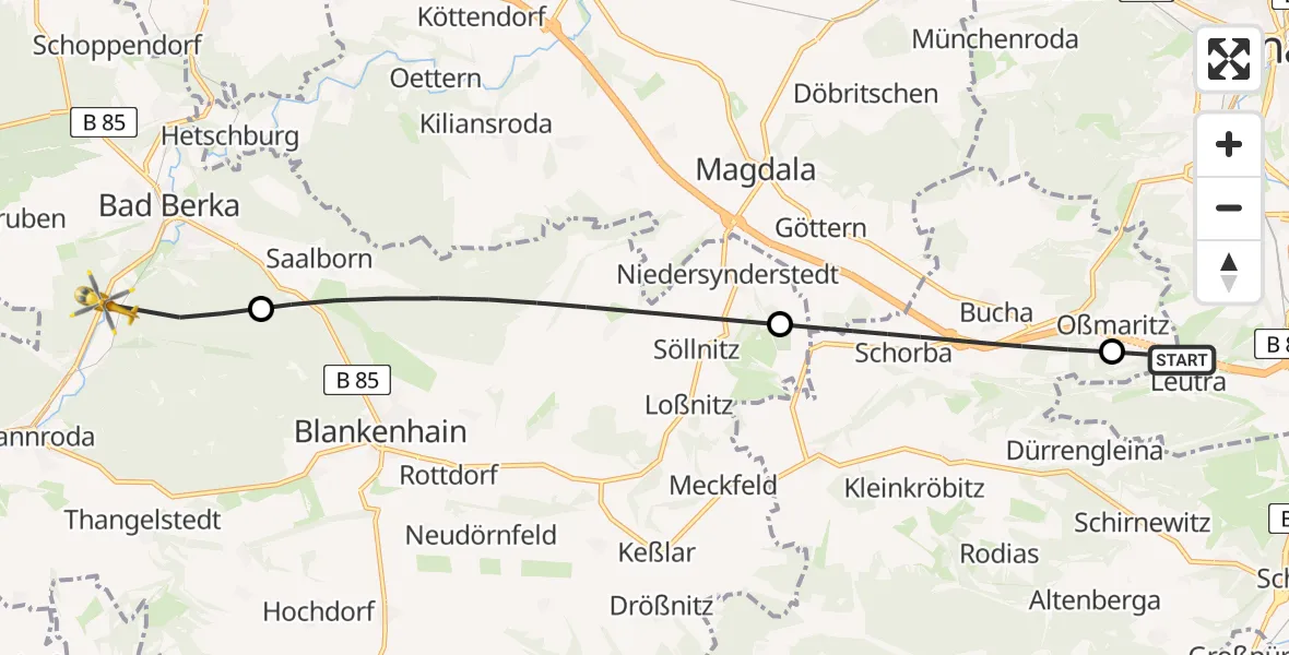 Flugroute Ambulanzhubschrauber Jena - Bad Berka, 02 August 2026, 16:33