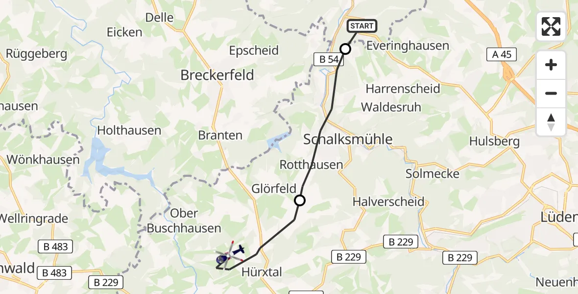 Flugroute Polizeihubschrauber Hagen - Halver, 02 August 2026, 16:33