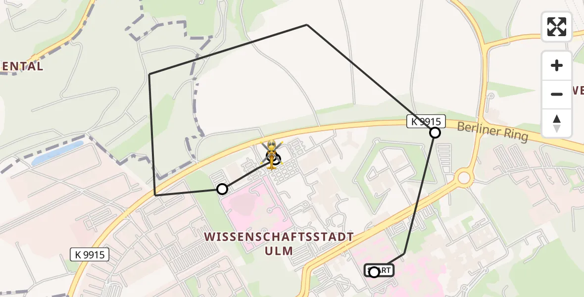 Flugroute Rettungshubschrauber Ulm Military Hospital Emergency - ADAC Air Rescue Station Ulm (Christoph 22), 02 August 2026, 16:35