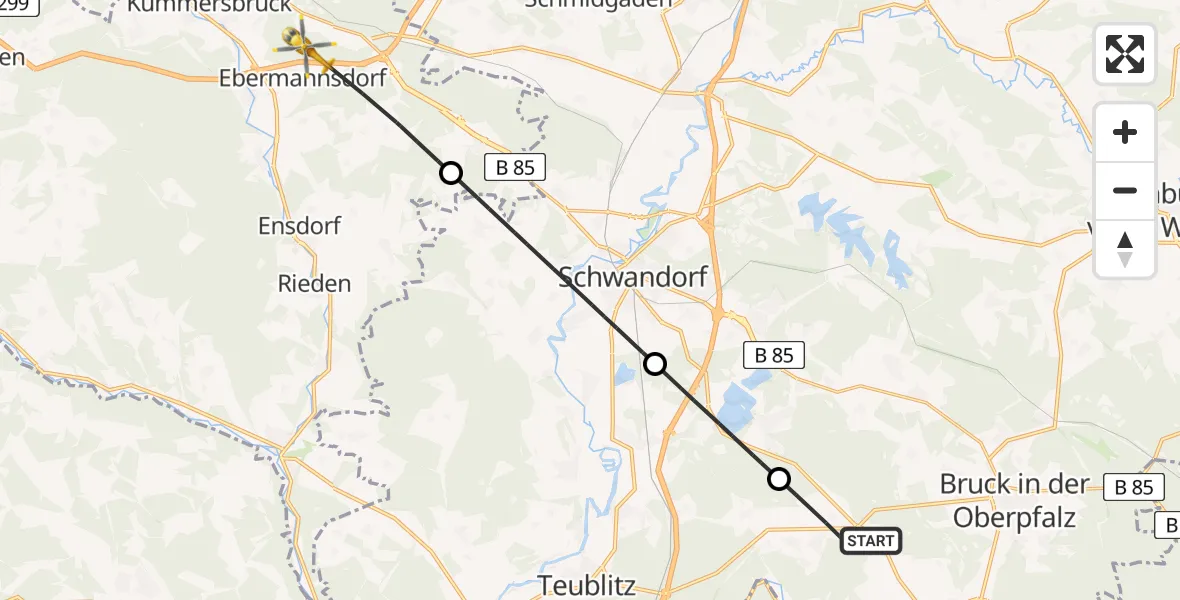 Flugroute Ambulanzhubschrauber Nittenau - Ebermannsdorf, 02 August 2026, 16:37