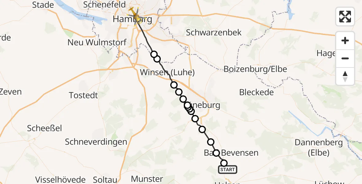 Flugroute Rettungshubschrauber Emmendorf - Hamburg, 02 August 2026, 16:50