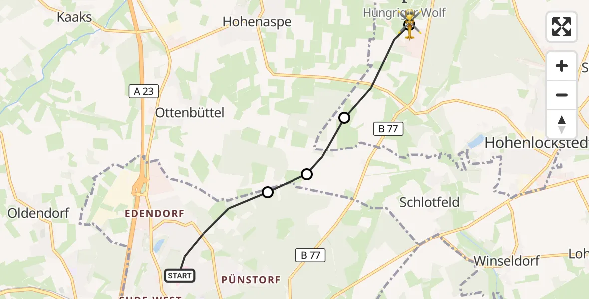 Flugroute Rettungshubschrauber Itzehoe - Itzehoe Hungriger Wolf Flugplatz, 02 August 2026, 16:59