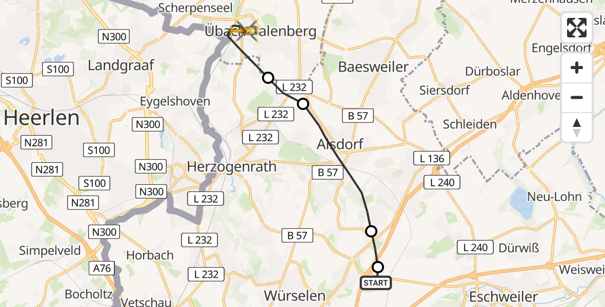 Flugroute Rettungshubschrauber Aachen-Merzbrück Flughafen - Übach-Palenberg, 02 August 2026, 17:00