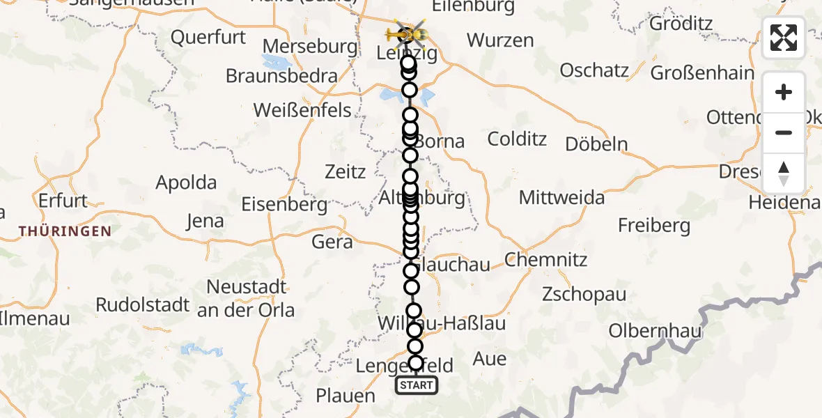 Flugroute Rettungshubschrauber Rodewisch - Sankt Georg Hospital Leipzig Reserve, 02 August 2026, 17:09