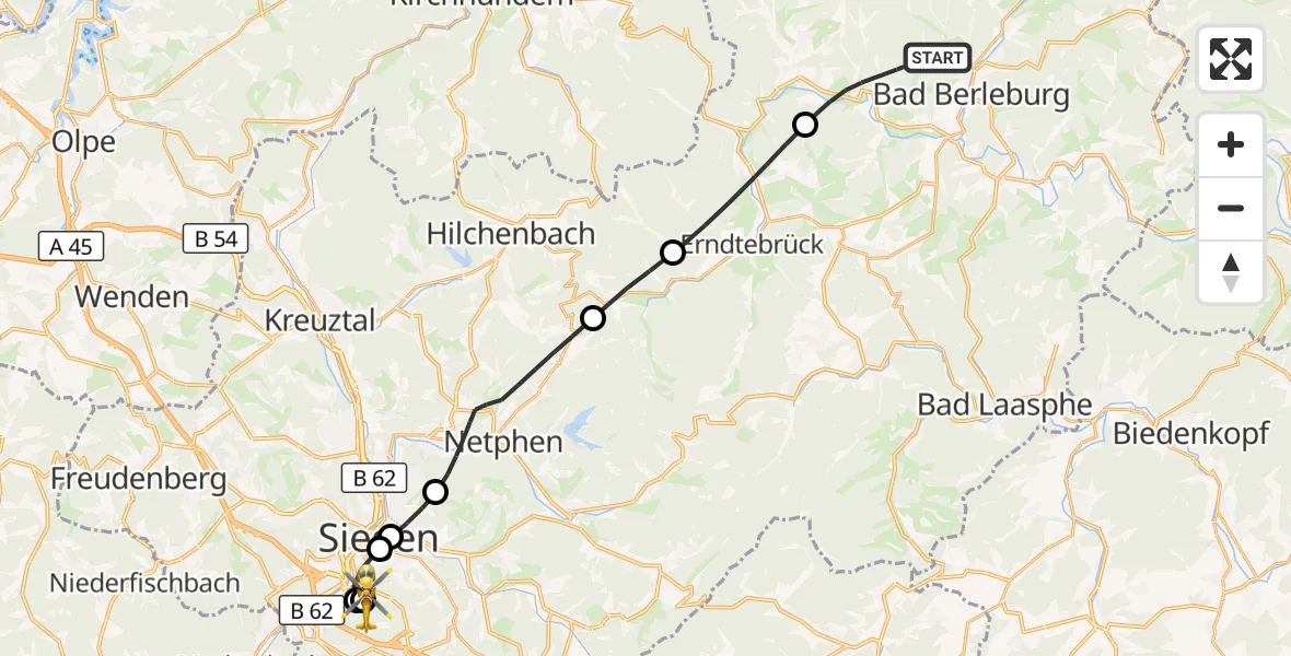 Flugroute Rettungshubschrauber Bad Berleburg - Evangelisches Jung-Stilling Hospital, 02 August 2026, 17:14