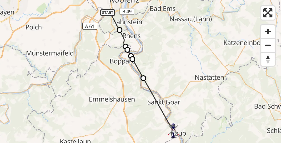 Flugroute Polizeihubschrauber Koblenz - Oberwesel, 02 August 2026, 17:15