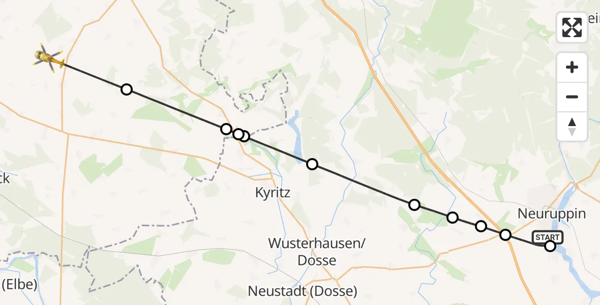 Flugroute Rettungshubschrauber Rupin Hospital - Groß Pankow (Prignitz), 02 August 2026, 17:16