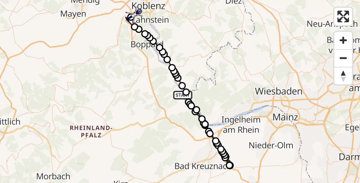Flugroute Polizeihubschrauber Bacharach - Winningen, 02 August 2026, 17:27