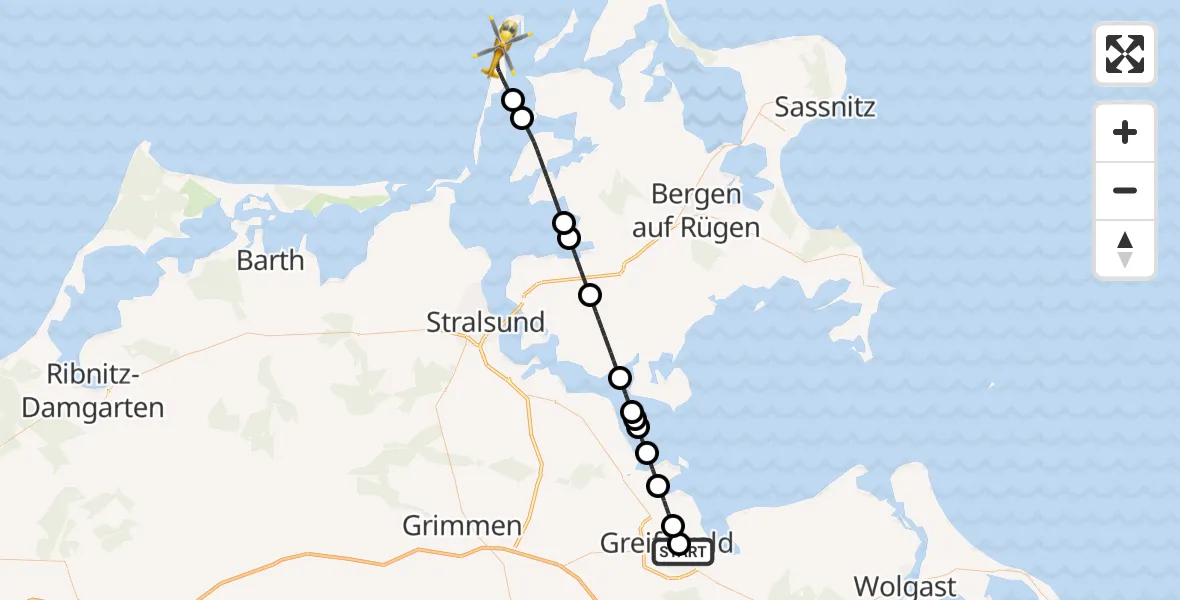 Flugroute Rettungshubschrauber Greifswald Hospital - Insel Hiddensee, 02 August 2026, 17:47