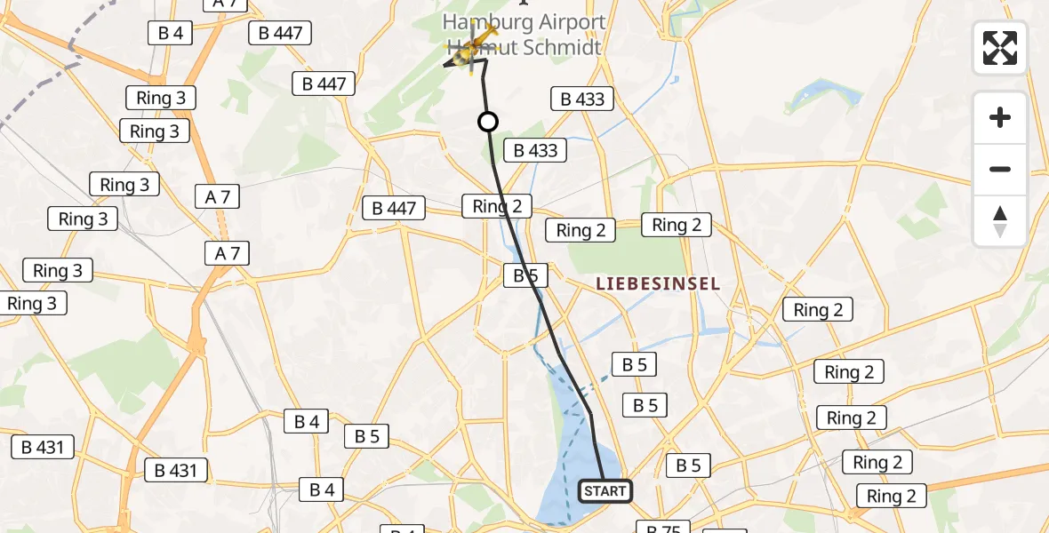 Flugroute Rettungshubschrauber Hamburg - Hamburg Helmut Schmidt Flughafen, 02 August 2026, 17:52