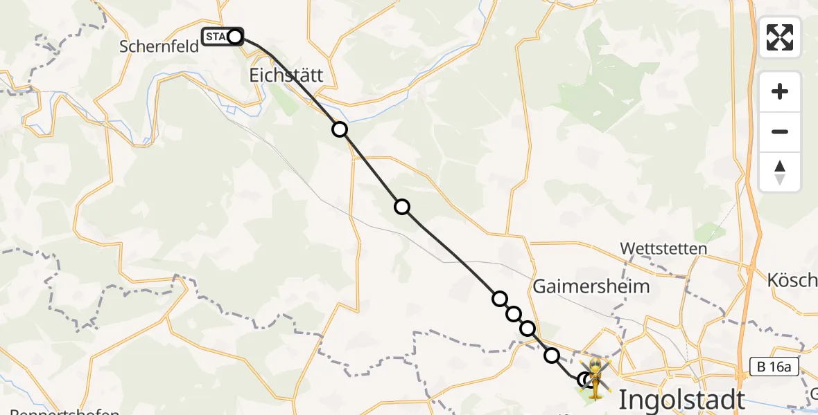 Flugroute Rettungshubschrauber Schernfeld - Ingolstadt Hospital, 02 August 2026, 17:56
