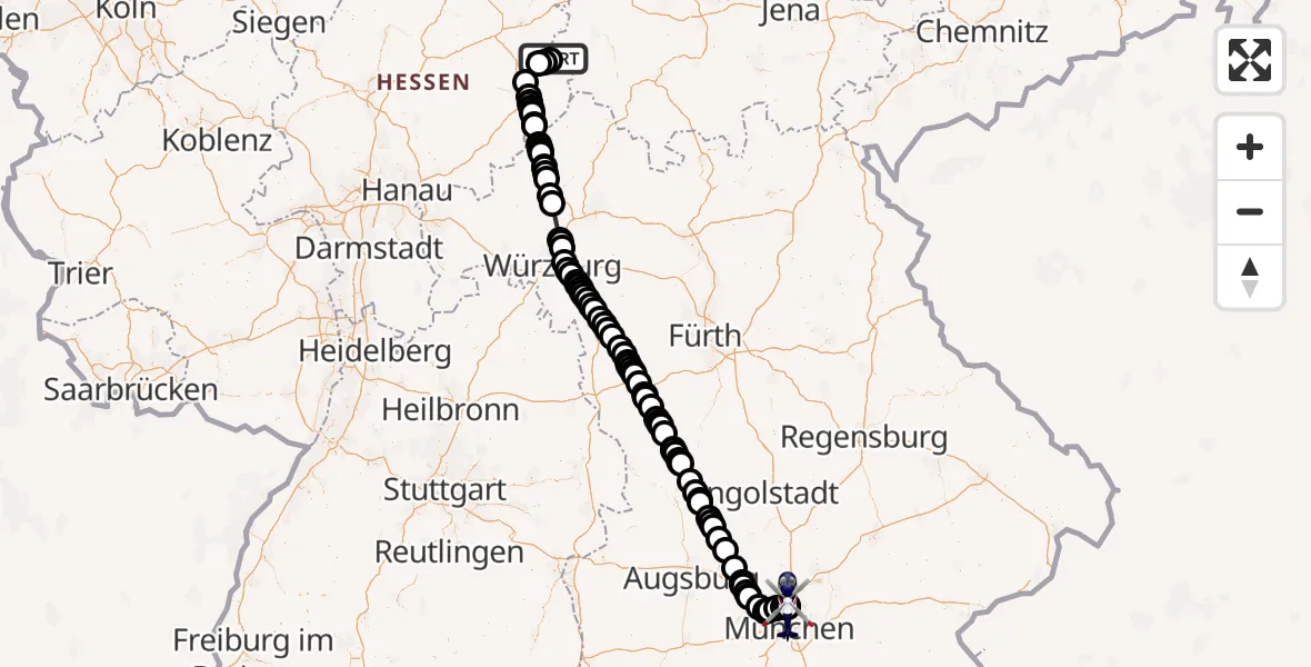 Flugroute Polizeihubschrauber Geisa - Oberschleißheim, 02 August 2026, 17:59