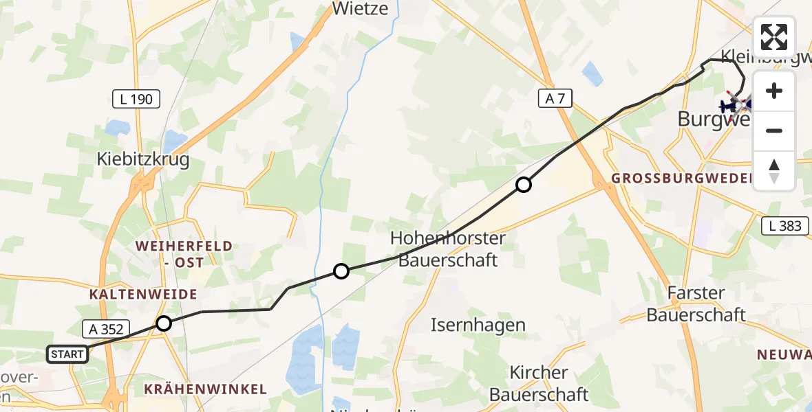 Flugroute Polizeihubschrauber Flughafen Hannover - Burgwedel, 02 August 2026, 18:03