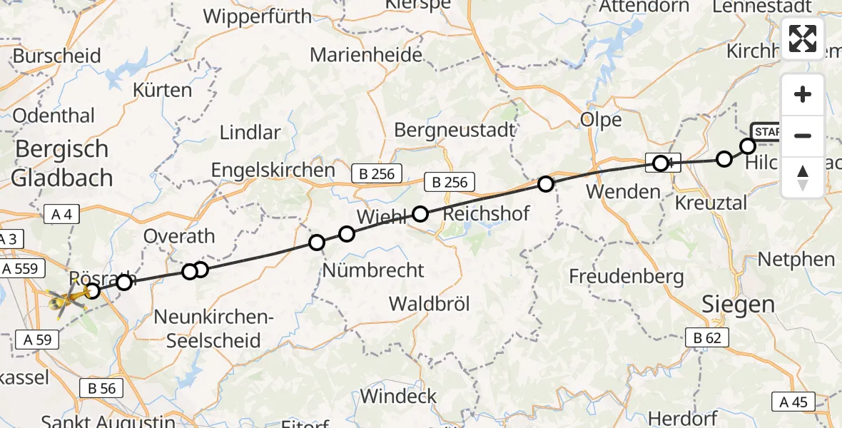 Flugroute Rettungshubschrauber Kirchhundem - Köln Bonn Flughafen, 02 August 2026, 18:06