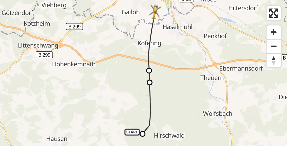 Flugroute Ambulanzhubschrauber Ursensollen - Amberg, 02 August 2026, 18:08