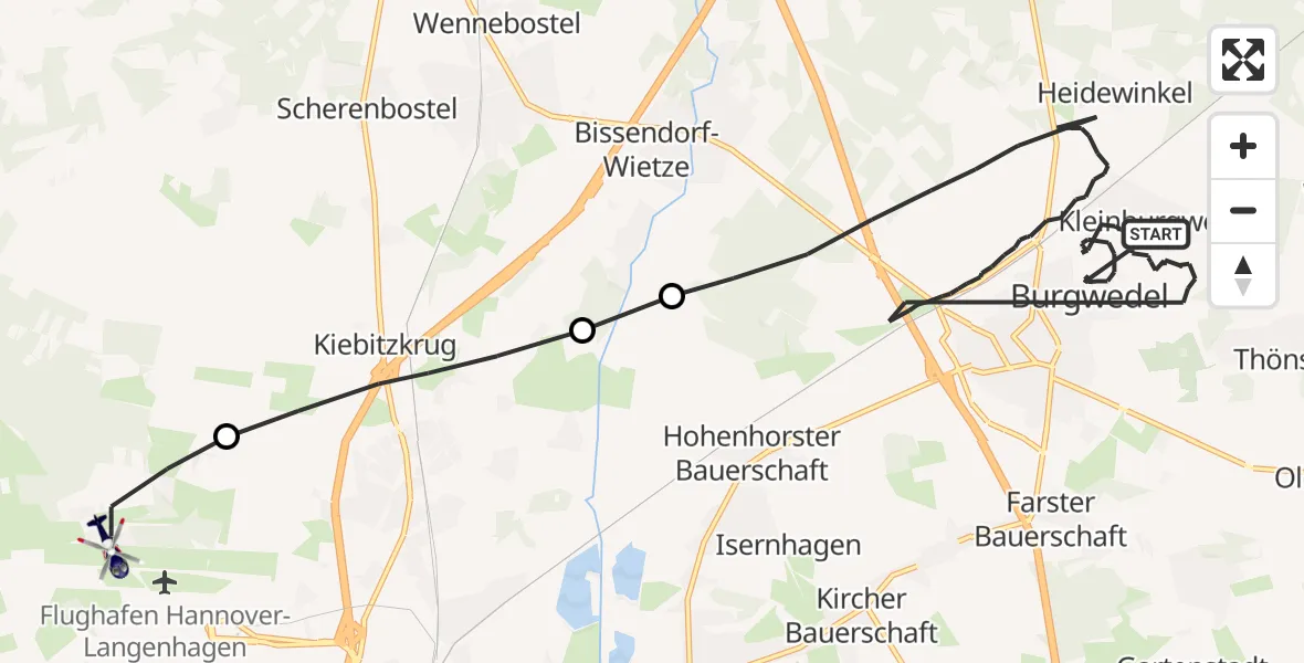 Flugroute Polizeihubschrauber Burgwedel - Flughafen Hannover, 02 August 2026, 18:14