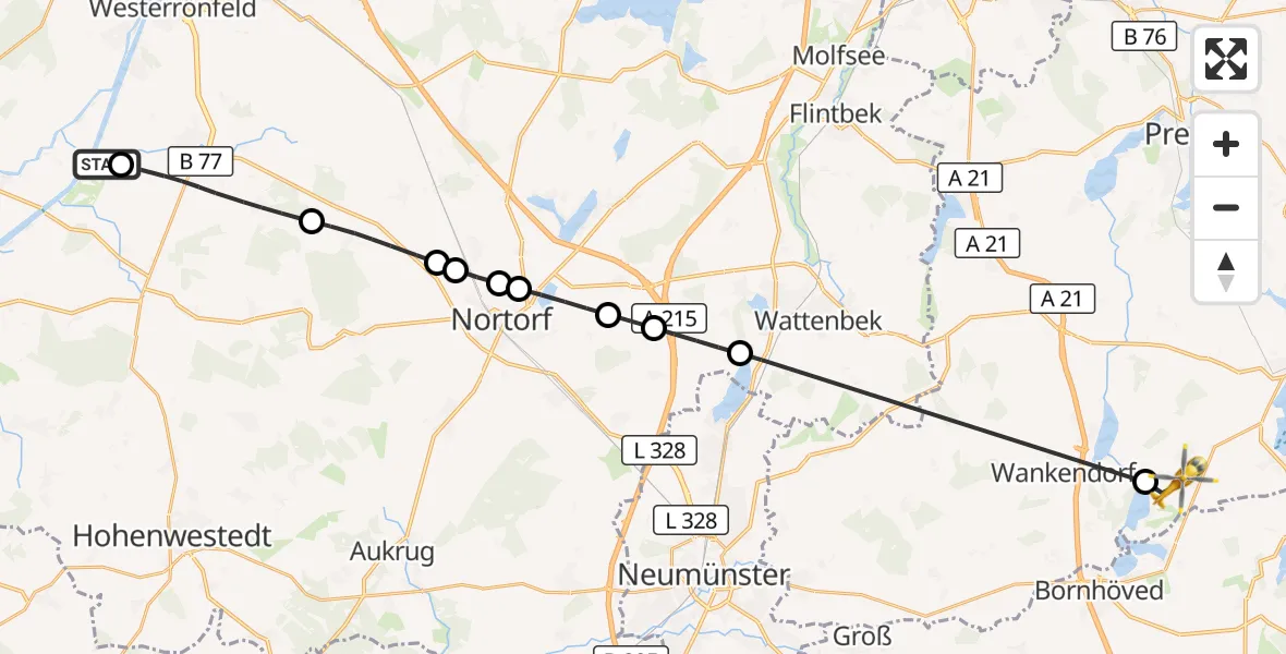 Flugroute Ambulanzhubschrauber Hörsten - Belau, 02 August 2026, 18:15