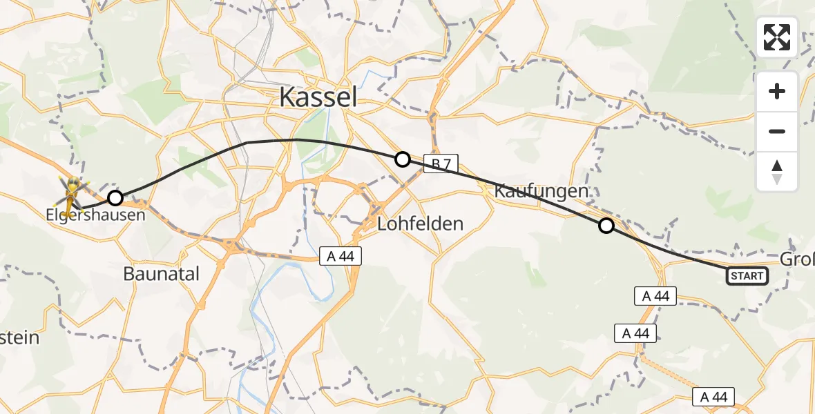 Flugroute Rettungshubschrauber Helsa - Schauenburg, 02 August 2026, 18:32