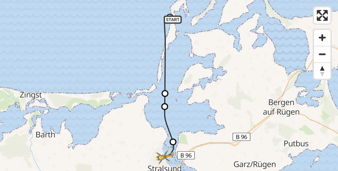 Flugroute Rettungshubschrauber Insel Hiddensee - Stralsund, 02 August 2026, 18:36