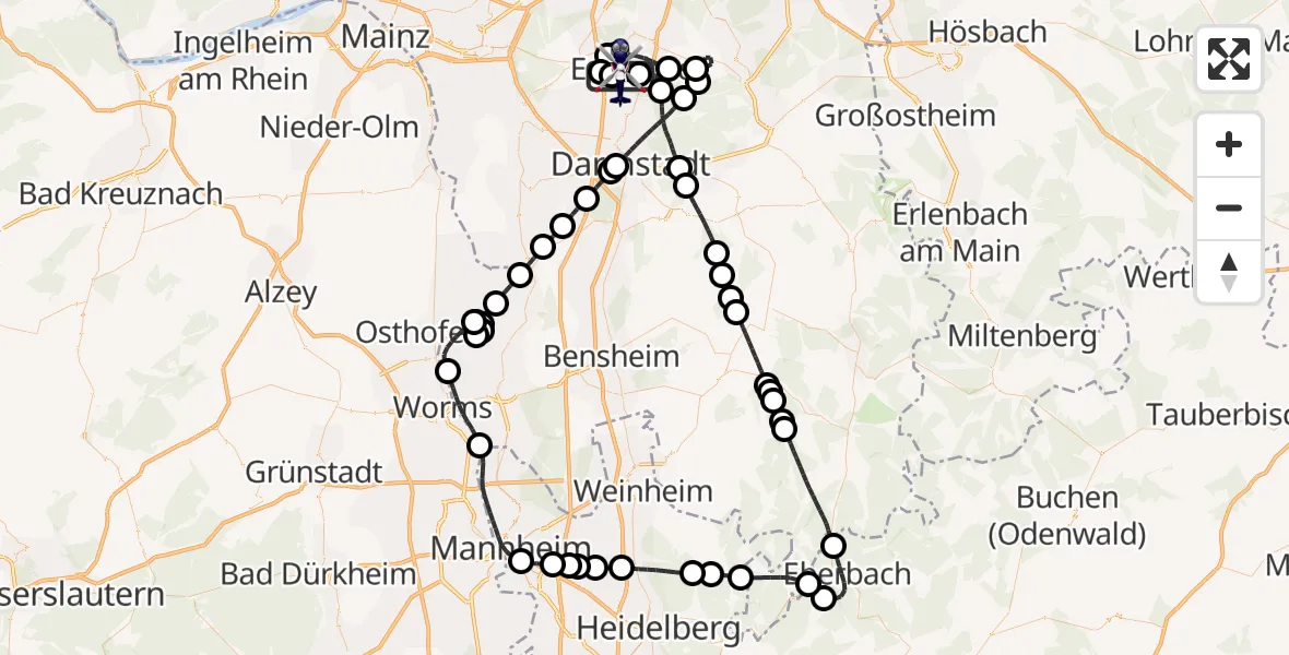 Flugroute Polizeihubschrauber Flughafen Frankfurt-Egelsbach - Flughafen Frankfurt-Egelsbach, 02 August 2026, 18:45