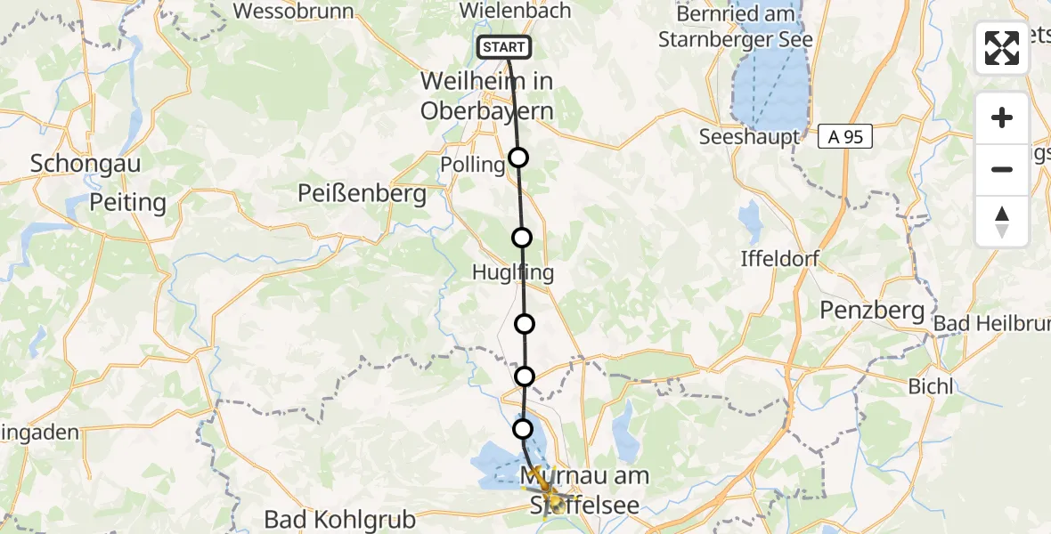 Flugroute Rettungshubschrauber Weilheim i.OB - Seehausen a.Staffelsee, 02 August 2026, 18:49