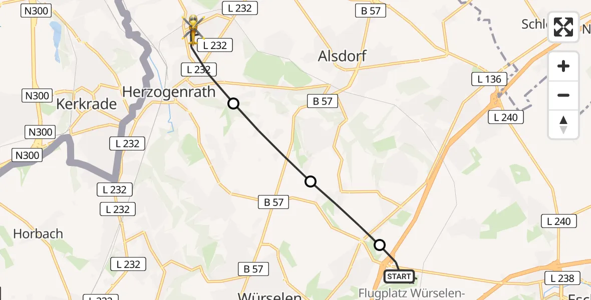 Flugroute Rettungshubschrauber Aachen-Merzbrück Flughafen - Herzogenrath, 02 August 2026, 18:51