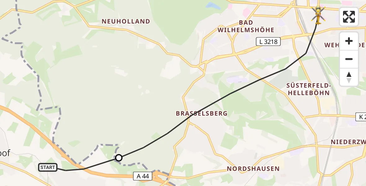Flugroute Rettungshubschrauber Schauenburg - Kassel, 02 August 2026, 19:10