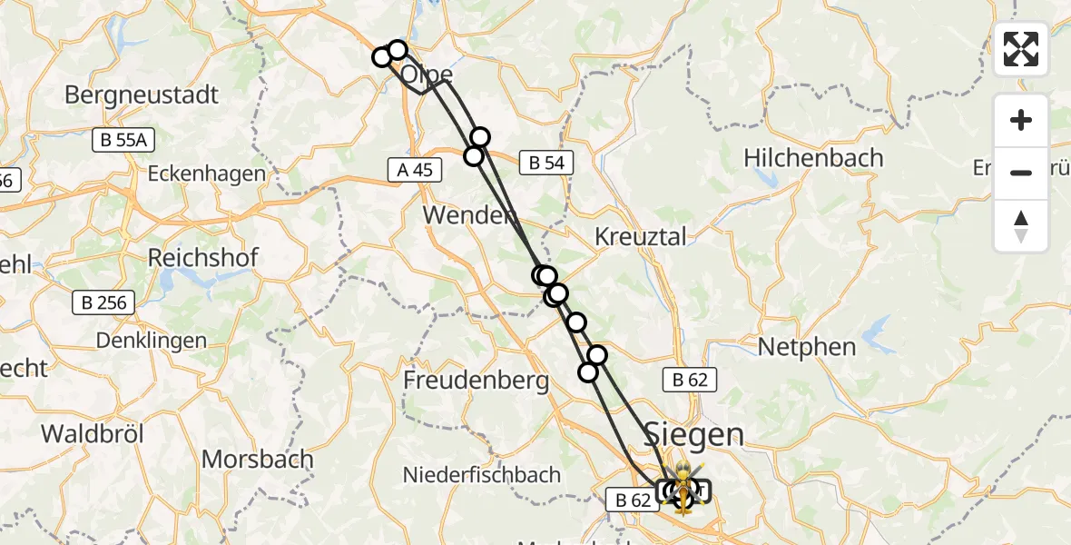 Flugroute Rettungshubschrauber Evangelisches Jung-Stilling Hospital - Evangelisches Jung-Stilling Hospital, 02 August 2026, 19:12